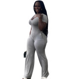 Plus Size White Cotton Blends Jumpsuit with Pockets