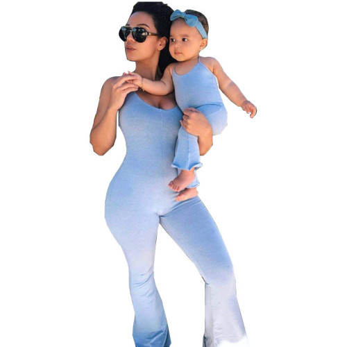 Family Clothes Light Blue Halter Flare Jumpsuit