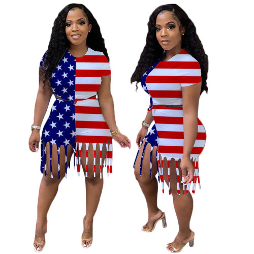 Independence Day Tassel Two Piece Shorts Set