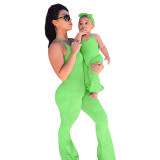 Family Clothes Green Halter Flare Jumpsuit