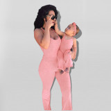 Family Clothes Pink Halter Flare Jumpsuit