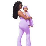 Family Clothes Pink Halter Flare Jumpsuit