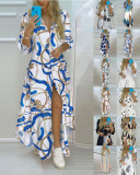 Print Blue Chains Fashion Long Shirt Dress