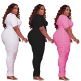 Plus Size Pink Ruched Maxi Dress with Hood