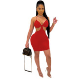 Sexy Red Hollow Out Strap Club Dress