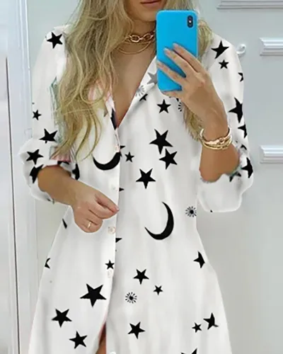 Print Stars Fashion Long Shirt Dress