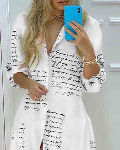 Print White Letter Fashion Long Shirt Dress