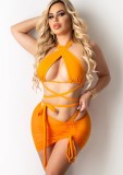 Orange Sexy 3PCS Skirt Set