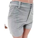 Grey Velvet Sexy Strapless Crop Top and Shorts Two Pieces