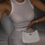 White Ribbed Crop Tank and Pants 2pcs Outfits