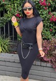 Black Cap Sleeve Sexy Pencil Dress