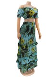 Floral Off Shoulder Crop Top and Matching Long Skirt Set