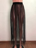 Sexy Black Mesh Pleated Long Skirt Beach Cover Up