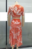 Floral Orange Crop Top and Slit Long Skirt Set