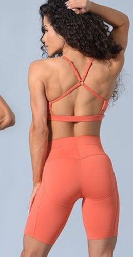 Fitness Orange Bra and Shorts Gym Two Piece Set