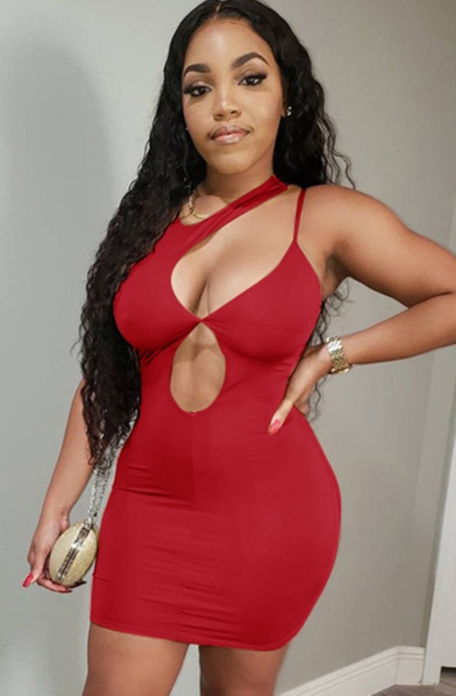 Red Sexy Cut Out Sleeveless Bodycon Club Dress