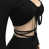Black Sexy Crop Top and Pants Two Piece Set