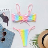 Gradient Ruched Thong Bikini Set
