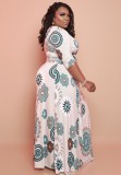 Plus Size Print Wrap Belted Maxi Dress