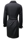 Black Lace Up Full Sleeve Blouse Dress