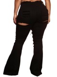 Black Ripped High Waist Bell Bottom Stylish Jeans