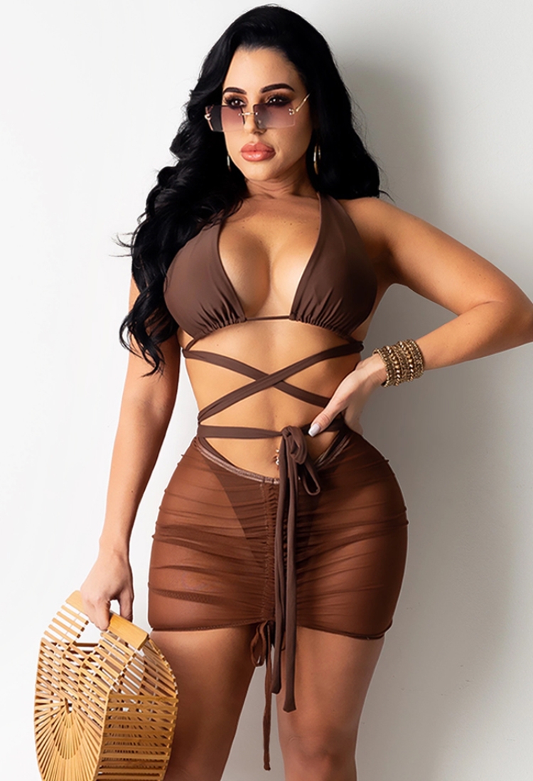 Brown Sexy 3PCS Skirt Set