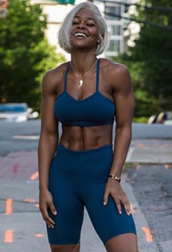 Fitness Dark Blue Bra and Shorts Gym Two Piece Set