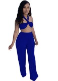 Blue Sexy Bandeau Top and Wide Leg Pants 2PCS Set