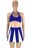 Sports Blue Halter Bra and Contrast Skater Skirt Set