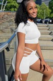 White  Sexy Crop Tee and Cut Out Shorts Two Pieces