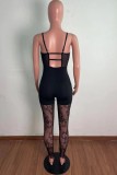 Black Sexy Lace Panel Cami Bodycon Jumpsuit