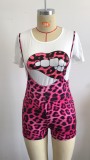 Mouth Print Tee and Tight Suspender Shorts Set