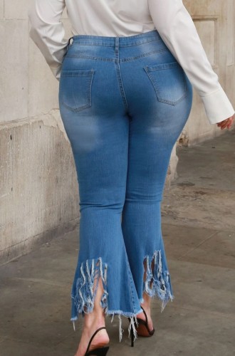 Plus Size Ripped Blue Flare Jeans
