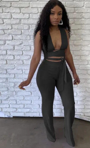 Black Sexy Multiway Crop Top and Pants 2pcs Set