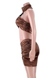 Sexy Brown Halter Neck Crop Top and Mini Skirt Set