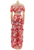 Floral Off Shoulder Crop Top and Matching Long Skirt Set