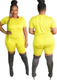 Plus Size Yellow Tee and Biker Shorts 2PCS Set