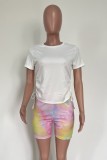 White Drawstring Top and Tie Dye Shorts Two Pieces