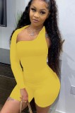 Yellow Asymmetric Bodycon Rompers with Single Sleeve