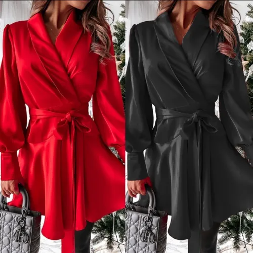 Black Bishop Sleeve Wrap Belted Skater Dress