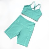 Fitness Green Bra and Shorts Gym Two Piece Set