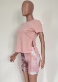 White Drawstring Top and Tie Dye Shorts Two Pieces