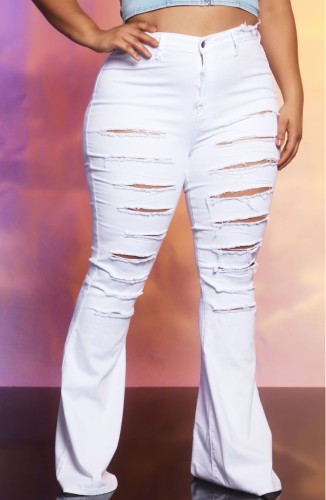 White Ripped High Waist Bell Bottom Stylish Jeans