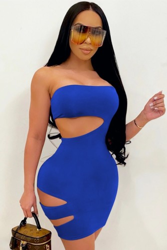 Blue Cut Out Sexy Strapless Mini Bodycon Dress