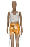 Drawstrings White Tank Top and Print Shorts Two Pieces