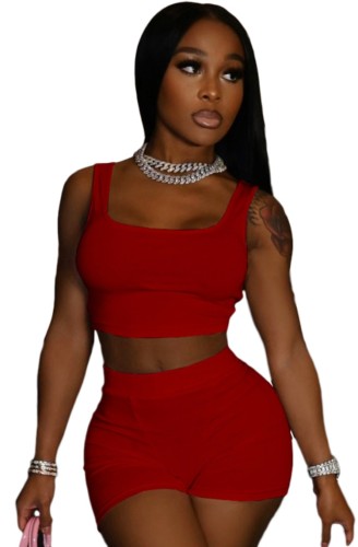 Red Crop Tank and Biker Shorts Two Pieces