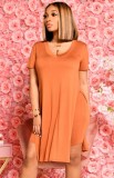 Orange Side Slit Long Top and Biker Shorts Leisure Two Pieces
