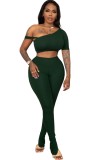 Green Sexy Asymmetric Crop Top and Pants Bodycon 2pcs Set