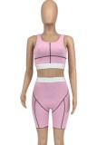Pink Crop Tank and Biker Shorts Sports Two Pieces