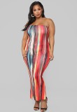 Plus Size Sexy Print Strapless Bodycon Maxi Dress